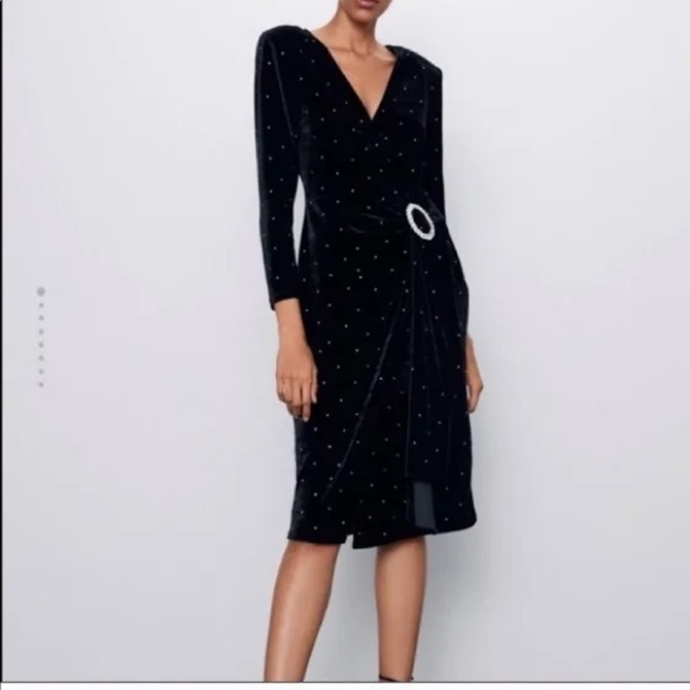 Zara Dresses | Zara Velvet Belted Sparkle Dress | Color: Black | Size: M